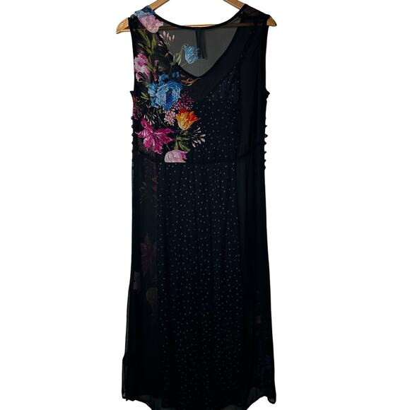 Anthropologie Dress Layered Sleeveless Size SP Sheer Strappy Floral Black - Picture 6 of 12